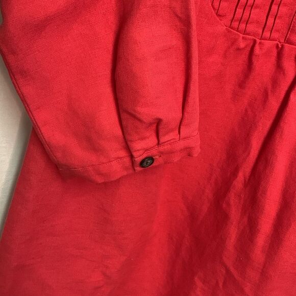Boden Poppy Red Cotton Linen Blend Pleat Button Front 3/4 Sleeve Dress Size 4 - Picture 7 of 15